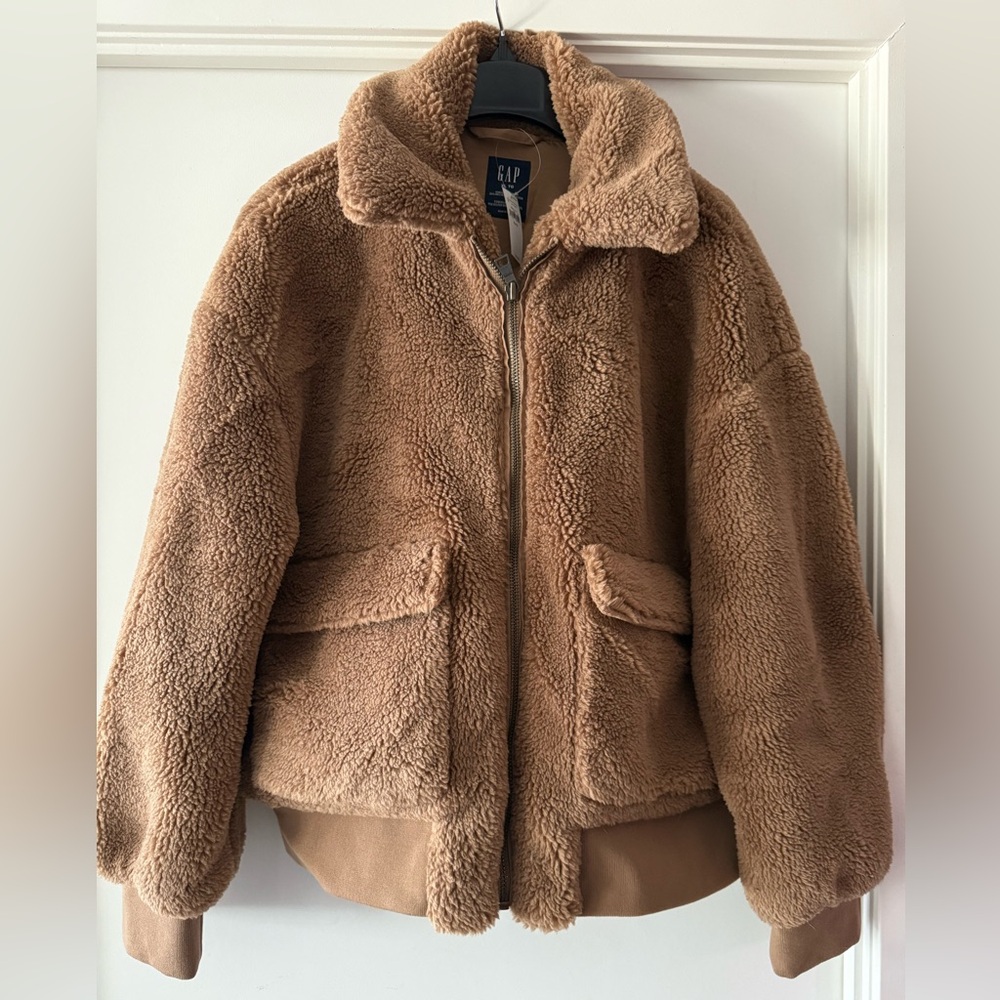 GAP Brown Sherpa Teddy Moto Bomber Jacket
